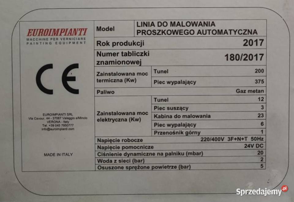 Automatyczna malarnia proszkowa EUROIMPIANTI Biznes i Przemysł Świebodzice