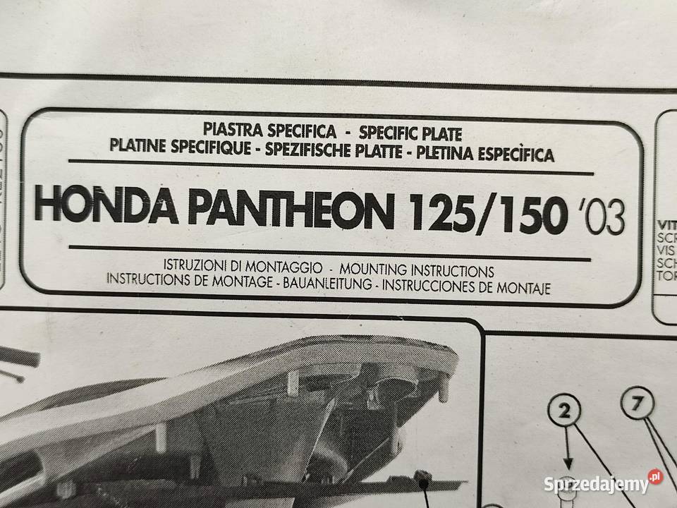 STELAŻ MOCOWANIE PŁYTY KUFRA HONDA PANTHEON 125 Części montażowe