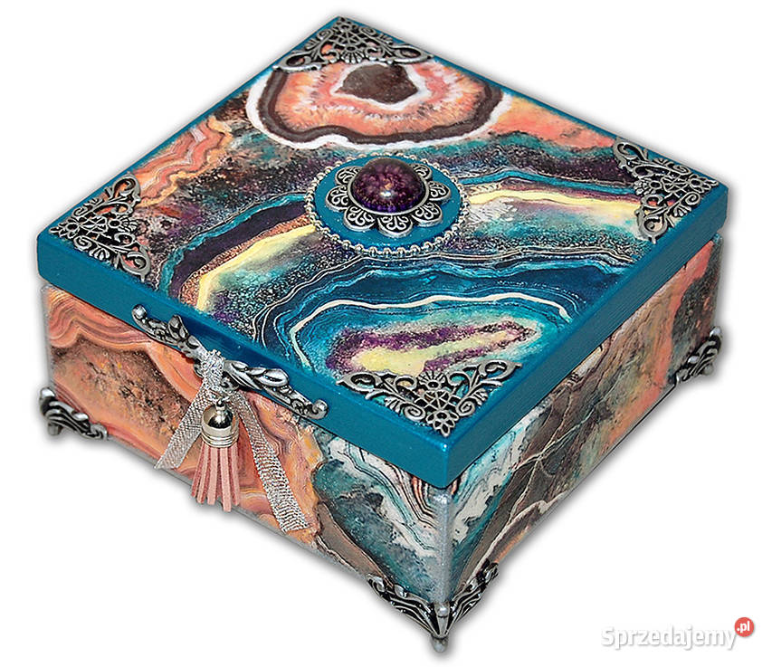 zdobiona SZKATUŁKA drewniana AGAT SILVER Pozostałe Bydgoszcz sprzedam