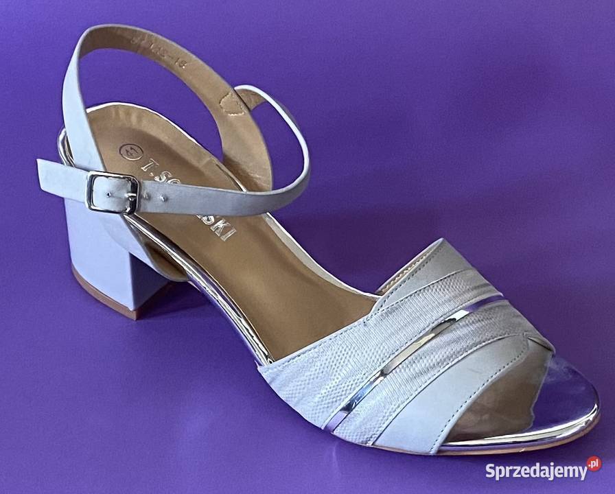 Szare damskie sandały na obcasie rozmiar 41 skóra ekologiczna Żyrardów