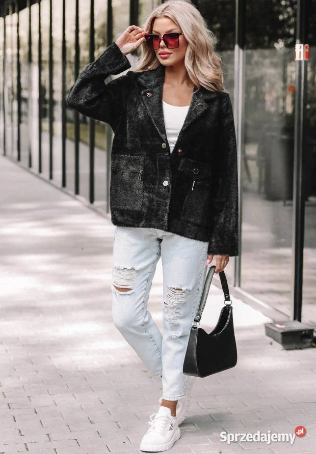 Krótki Płaszcz Alpaka Comely Czarny Kurtki i płaszcze Nowy Kawęczyn