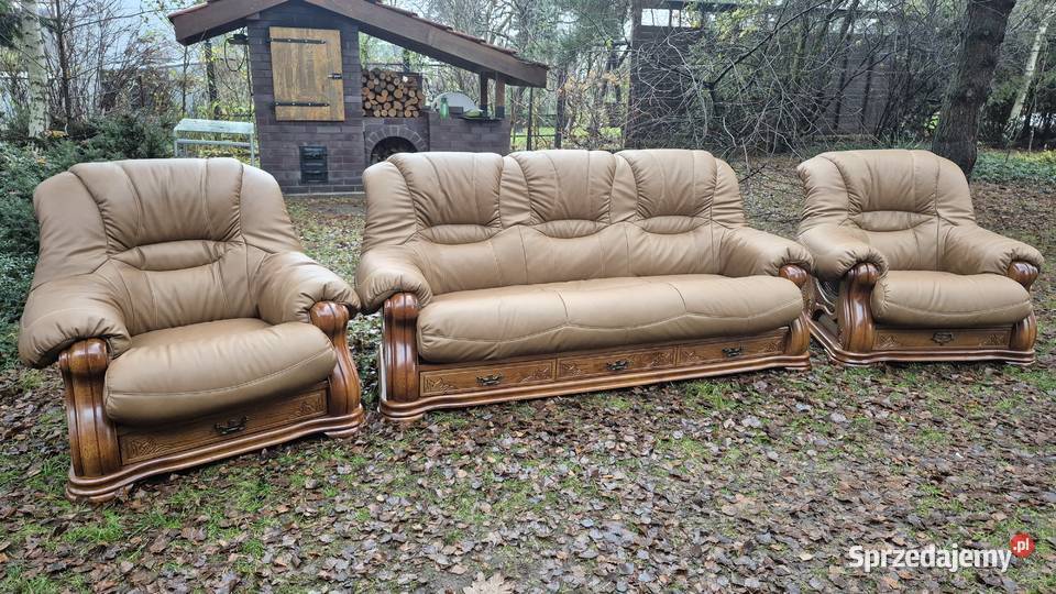 Komplet wypoczynkowy 3 1 1 Nowa skóra naturalna Śmigiel sprzedam