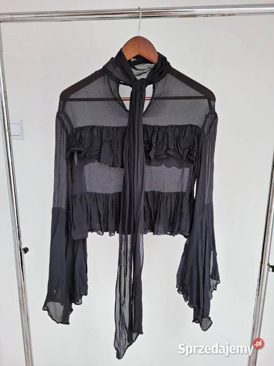 Czarna bluzka koszula z falbanami prześwitująca Liszki