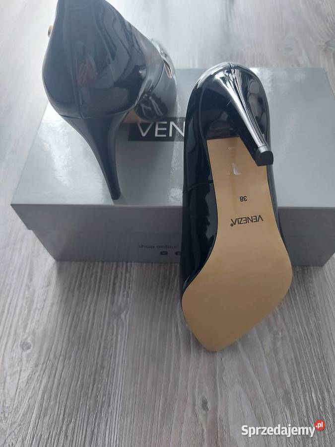 Buty szpilki lakierki czarne skóra Katowice