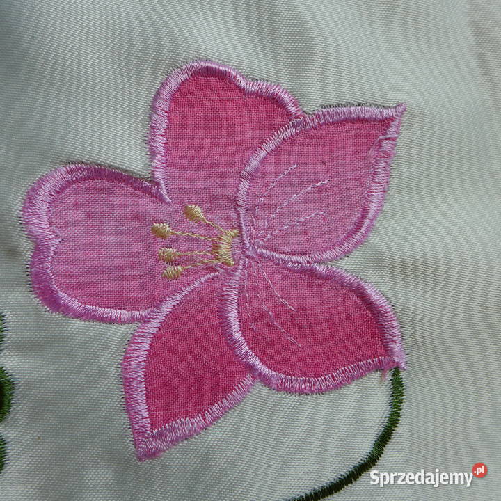 Haftowany stary obrus 75X75 różowe kwiatki Warszawa