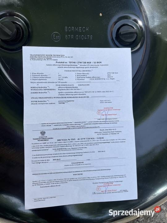 Butla LPG Bormech 44l Legalizacja do 102032r W Tywonia