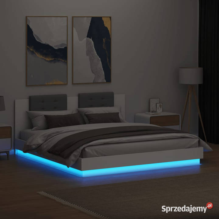 Rama łóżka z wezgłowiem i LED biała 180x200