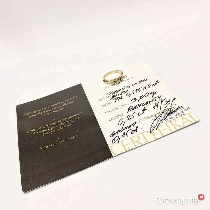 Złoty PIERŚCIONEK 585 14K DIAMENTY 025ct CUD r12