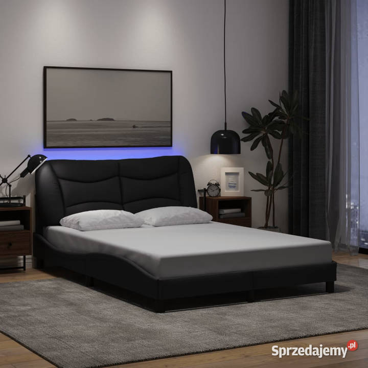 Rama łóżka z oświetleniem LED czarna tkanina 125cm Łóżka Warszawa