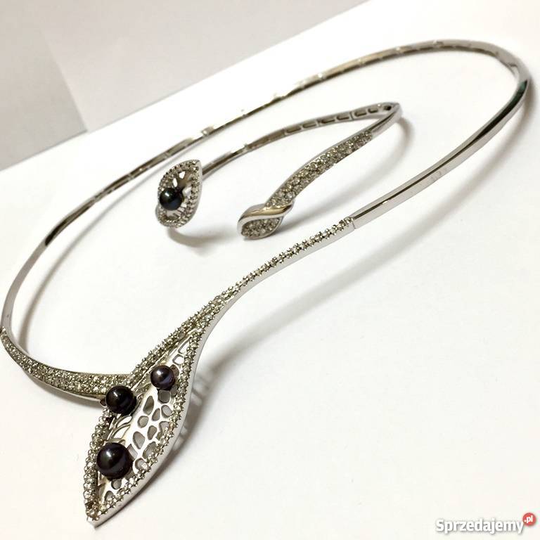 Naszyjnik i Bransoletka BIAŁE ZŁOTO WĄŻ Czarne złote