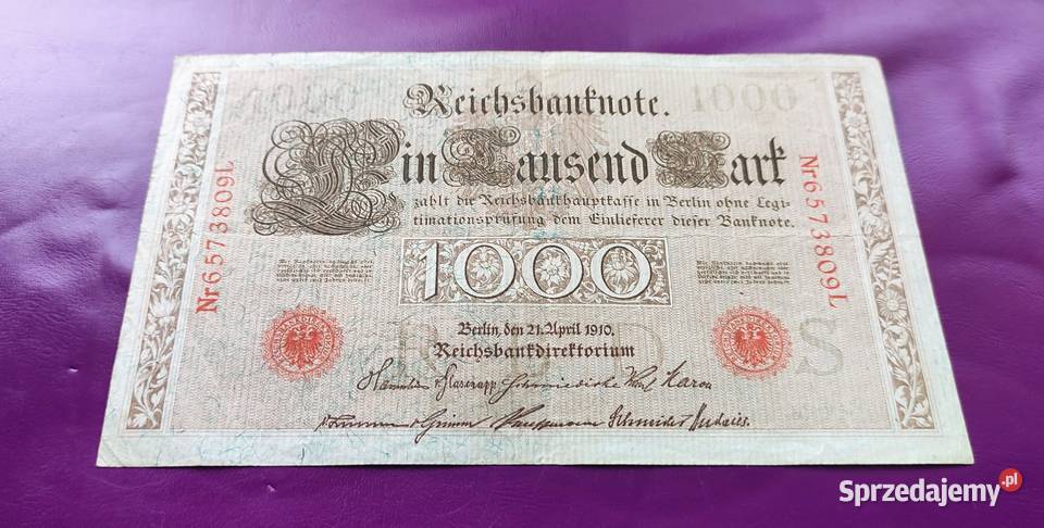 Banknot Niemcy 1000 Marek 1910 Poszukiwany