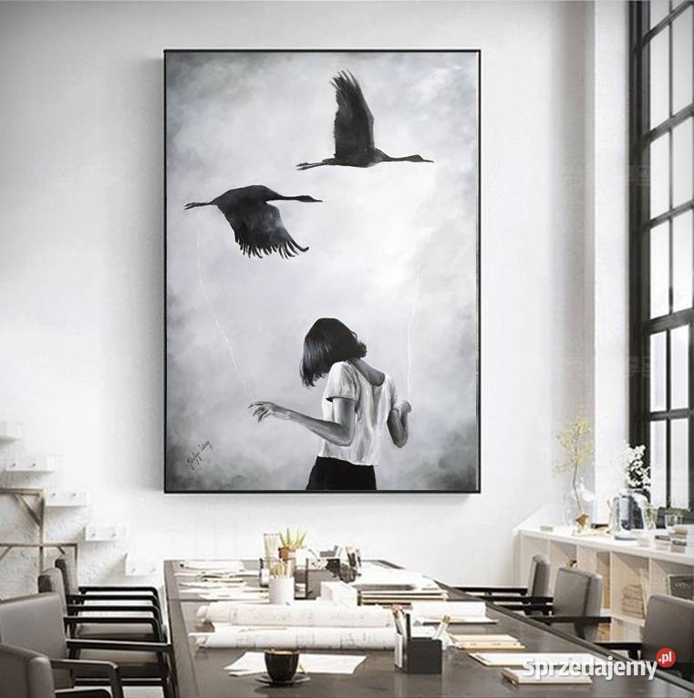 Obraz kobieta ptaki żurawie duży nowoczesny