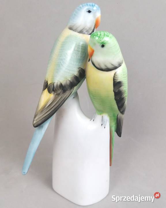 Papużki faliste zielone Hollohaza papugi Węgry Porcelana i szkło mazowieckie Bronisze