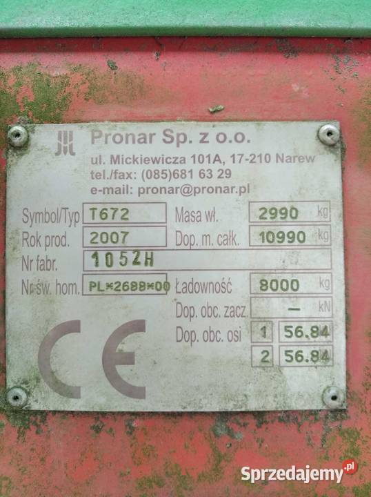 Burty Pronar t 672 ładowność osiem ton orginalne Do przyczep rolniczych Wąsy-Kolonia