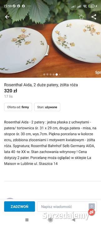 Rosenthal Selb Plossberg Aida Charlene
Patera łódzkie Pabianice