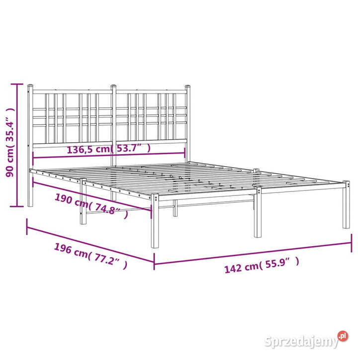 Łóżko Metalowe Białe Rama Łóżka Ze Stelażem 142cm