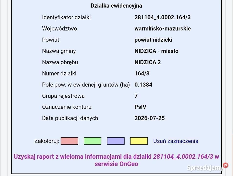 Sprzedam działkę budowlaną Nidzica Działdowska 1384m2