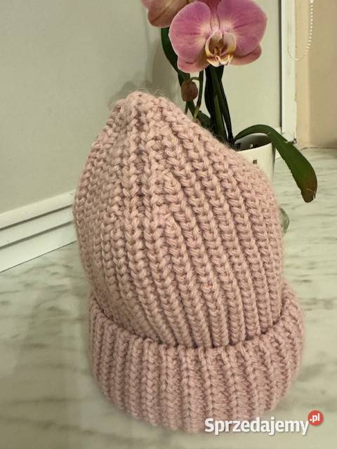 Czapka różowa damska z akrylu dzianina beani Dla kobiet Częstochowa