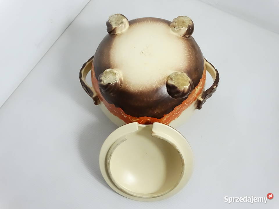 Stylowa ceramiczna waza retro na nóżkach Waza do lubelskie Biłgoraj