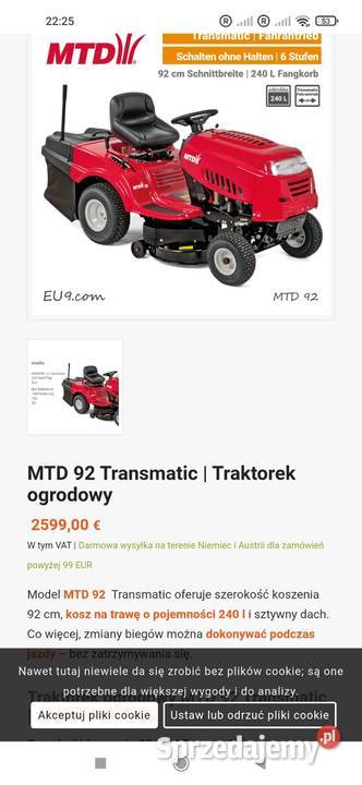 Traktorek Kosiarka MTD 92 Pług Siewnik Łańcuchy dolnośląskie sprzedam