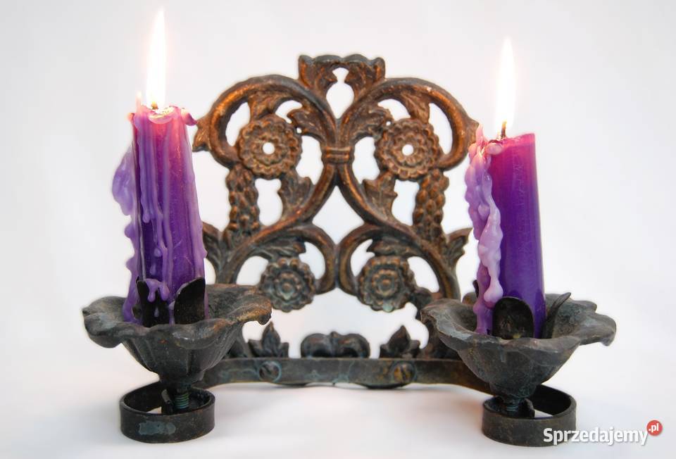 Świecznik żeliwny metalowy patynowany lubelskie Lublin
