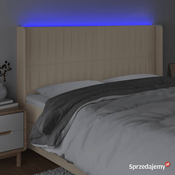 Zagłówek do łóżka z LED kremowy 163x16x118128 Ramy i stelaże