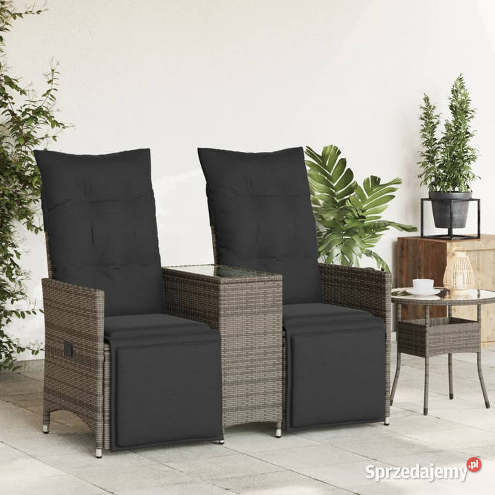 Rozkładana sofa ogrodowa 2 os ze stolikiem szara