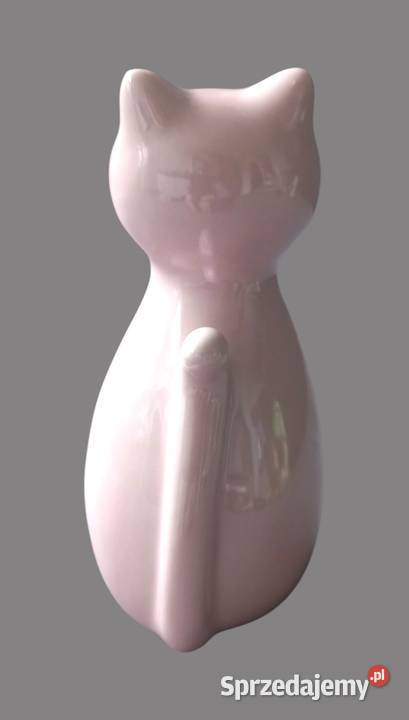 Urocza dekoracja figurka ceramiczna różowy kotek różowy Chrzanów