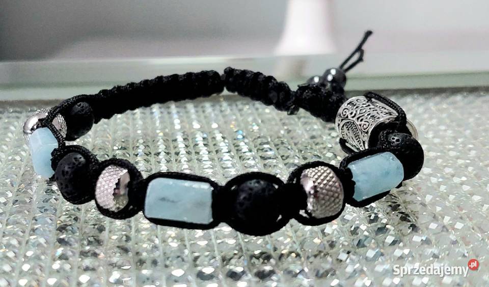 Bransoletka stal runa lawa Akwamaryn kamień LATO Częstochowa