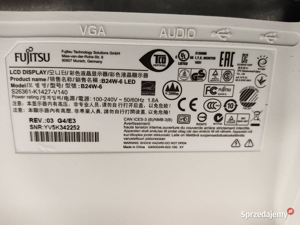 Monitor Fujitsu B24W6 100 SPRAWNY FULL HD LED DP Lublin sprzedam
