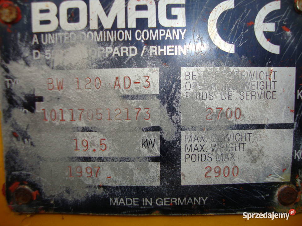 BOMAG BW 120 AD3 walec drogowy wibracja metal Czaplinek