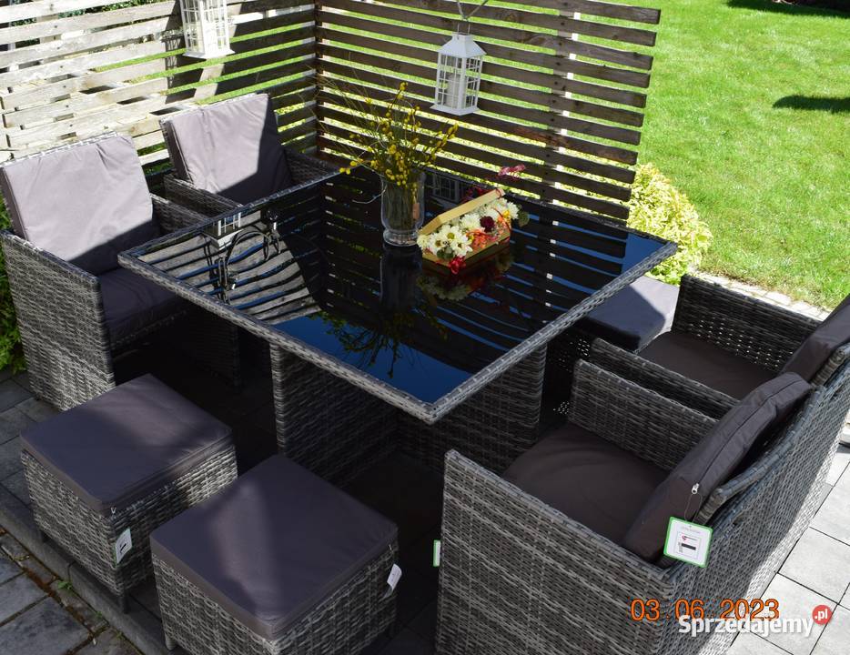 zestaw mebli tulipan 8 osob 4 foteli 4 puf szary Bosutów