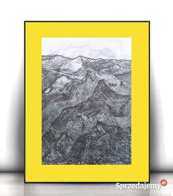 żółto szary obraz 30x40 góry rysunek ręcznie Obrazki i obrazy Gdańsk