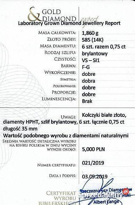 Kolczyki z brylantami 075 ct białe złoto pr 585 Pruszków