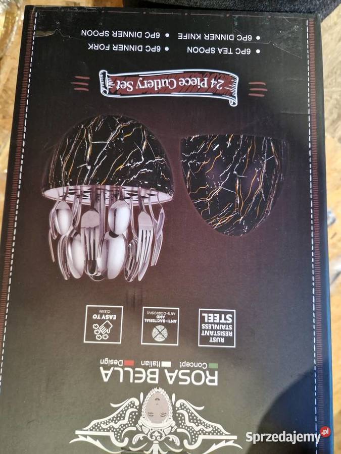 Komplet sztućców stal nierdzewna połysk złote Głogowa