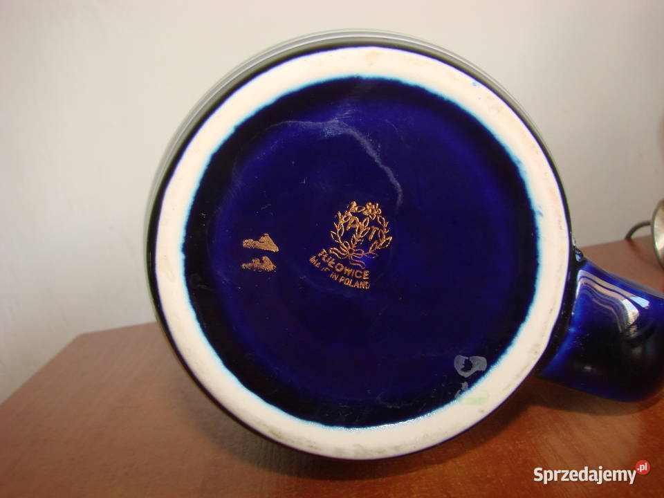 Tułowice kobaltowy kufel z żaglowcem Pruszcz Gdański