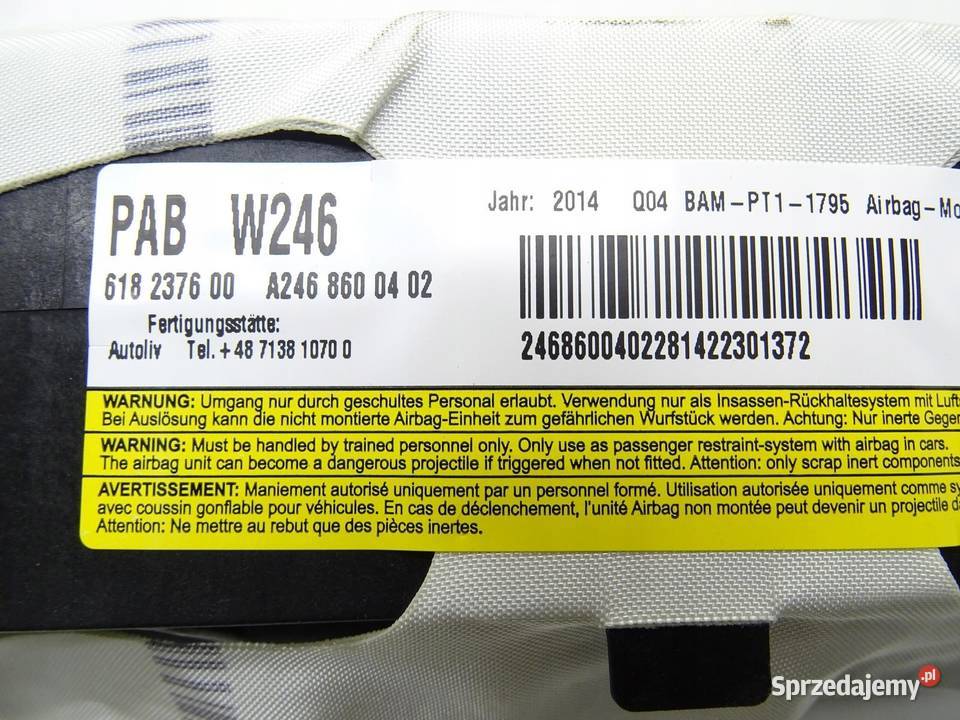 PODUSZKA AIRBAG POWIETRZNA PASAŻERA MERCEDES małopolskie sprzedam