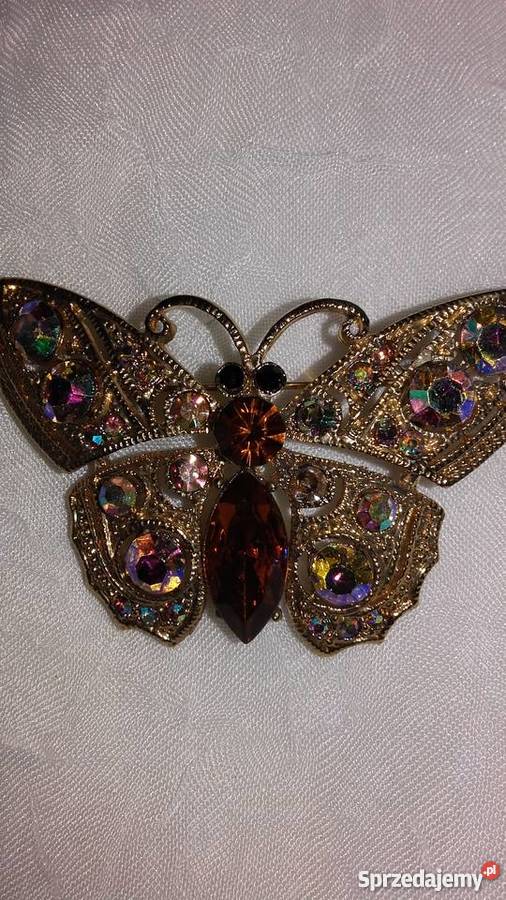 BOGATO ZŁOCONA BROSZA MOTYLA Z PIĘKNYMI Piła