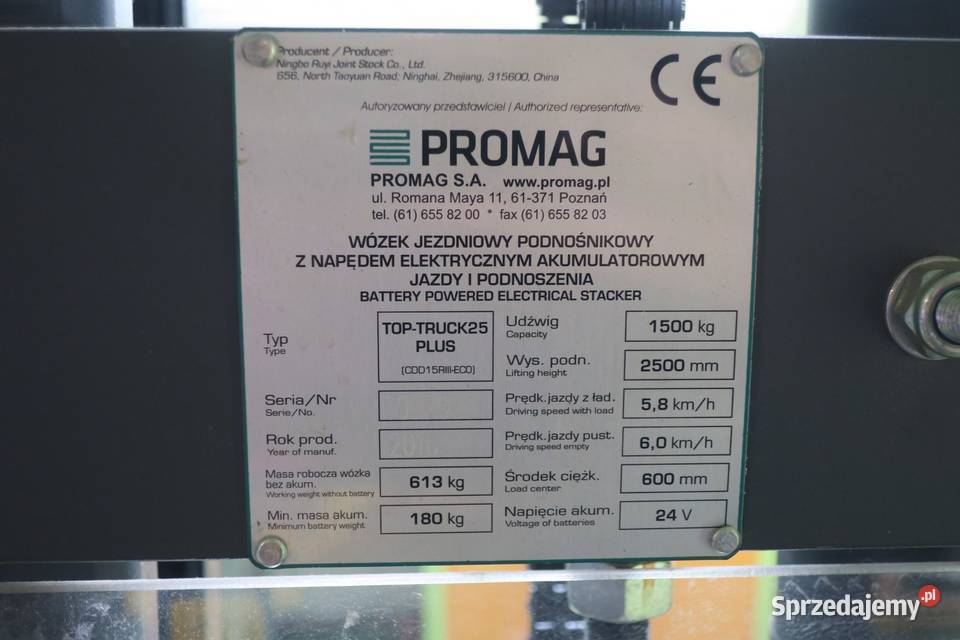 Wózek podnosnikowy elektryczny Promag TopTrucks łódzkie Tuszyn