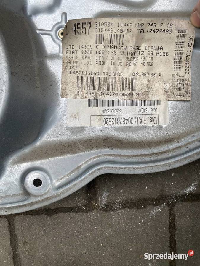 Mechanizm Podnośnika Szyby Tył Prawa Fiat Stilo Ostrów Wielkopolski