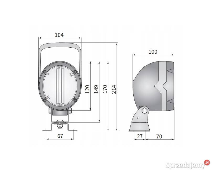 LAMPA ROBOCZA H3 OWALNA 104X120 złącze AMP Ostrów Lubelski