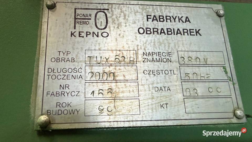 Tokarka PONAR Kępno TUX 63 B Produkcja śląskie Tarnowskie Góry sprzedam