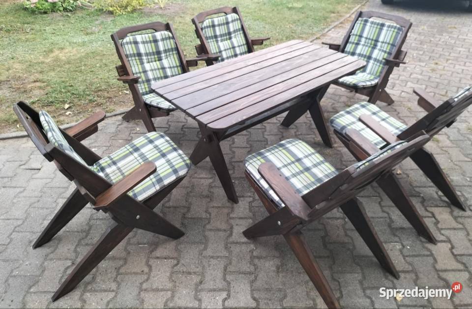 Zestaw ogrodowy z poduchami stół 6 krzeseł drewno śląskie Sosnowiec