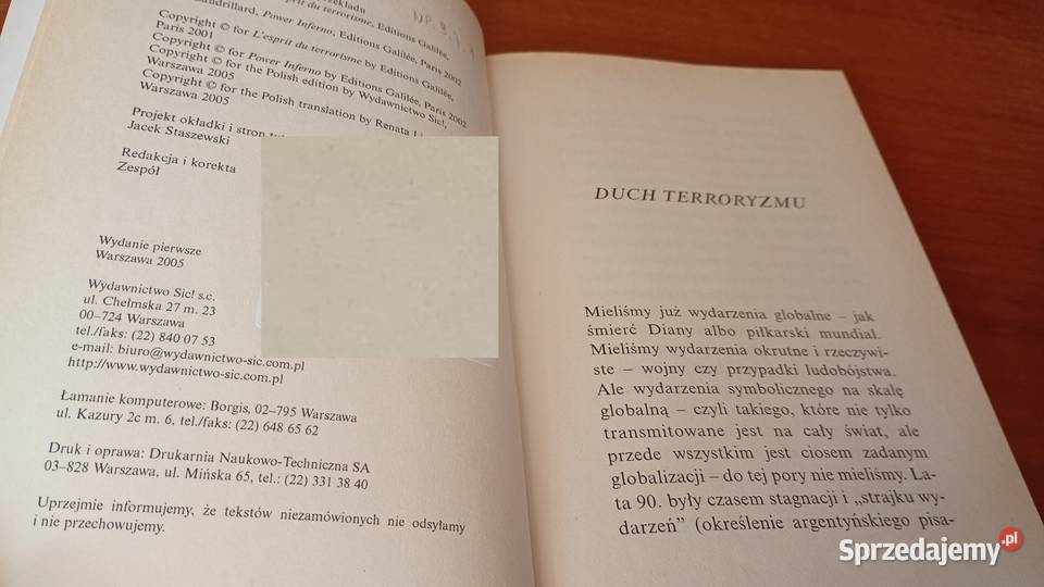Duch terroryzmu requiem Twin Towers Jean Rok wydania 2005 Podręczniki Gdańsk