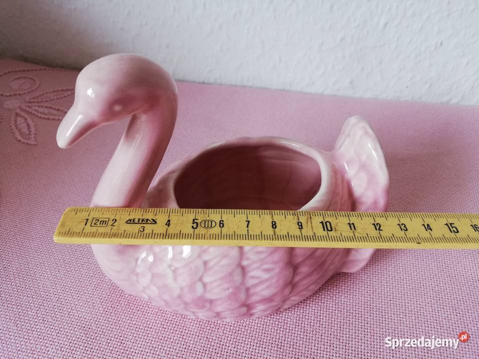 Łabędż różowy osłonka Porcelana i szkło Gorlice