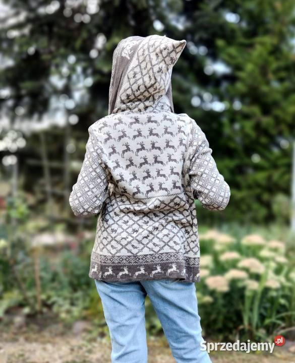 Sweter kardigan wełniany M 38 wełna beżowy wzór Szczecin