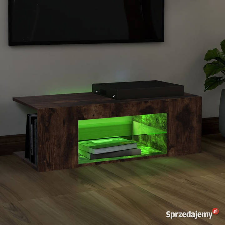 Szafka pod TV z oświetleniem LED przydymiony dąb