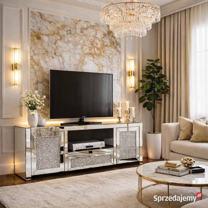 Lustrzana komoda rtv glamour z kryształkami duża Nowy Sącz