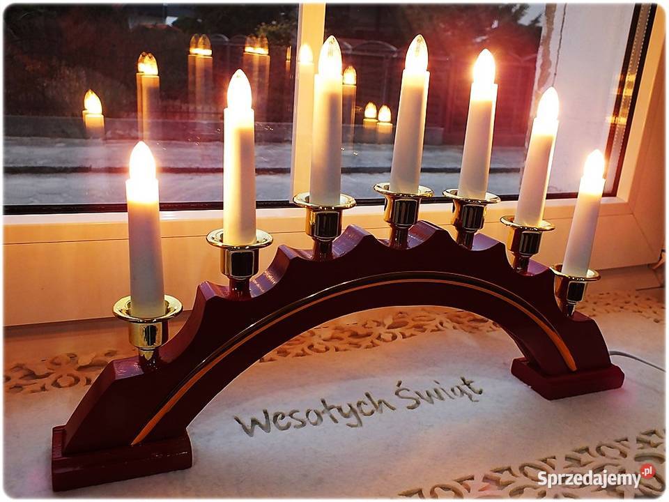 Drewniany Świecznik łukowy na parapetokno Lampki Żary sprzedam