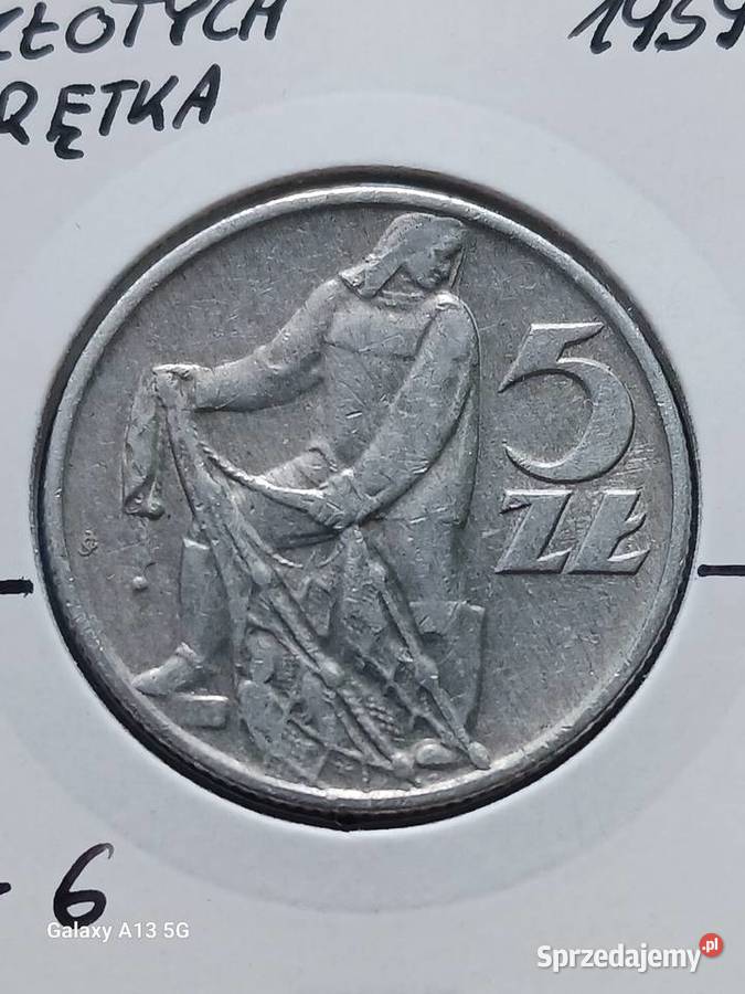 5 Złotych Rybak 1959 r 6 Skrętka Piękne Konin